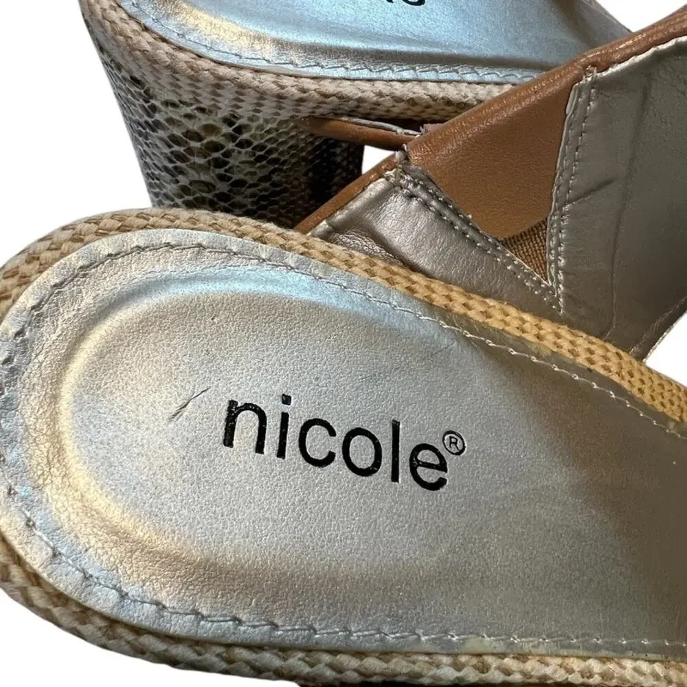 Nicole Briar snakeskin block heel sandal, Brown & Metallic Gold, 10m NWOB - Picture 9 of 13